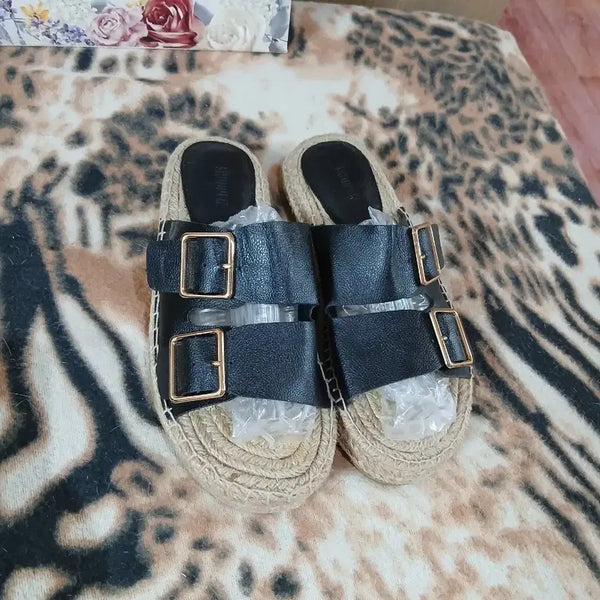 [BUNJANG] Black Buckle Espadrille Sandals Size 245 / [245] 블랙 버클 에스파듀 샌들