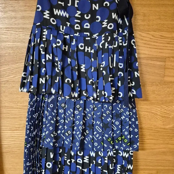 [BUNJANG] Lucky Chouette Pleated Alphabet Pattern Long Skirt / 럭키슈에뜨  스커트