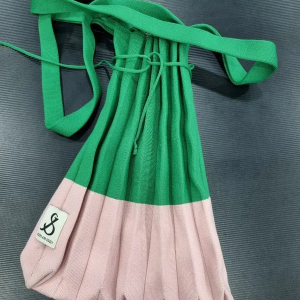 [BUNJANG] Joseph & Stacey Lucky Pleats Knit Bag Green Pink / 조셉앤스테이시 니트 백 럭키 플리츠 백 그린 핑크