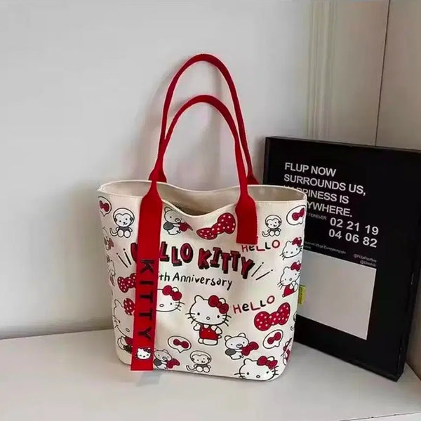 [BUNJANG] Sanrio Red Hello Kitty Shoulder Tote Eco Bag / 수입 산리오 레드 헬로키티 숄더 토트 에코백 데일리 가방