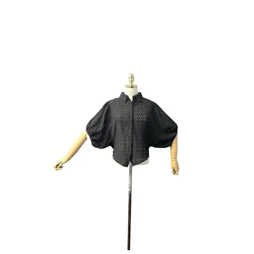[BUNJANG] Black Lace Puff Sleeve Blouse Shirt / 블랙 레이스 퍼프 소매 셔츠블라우스