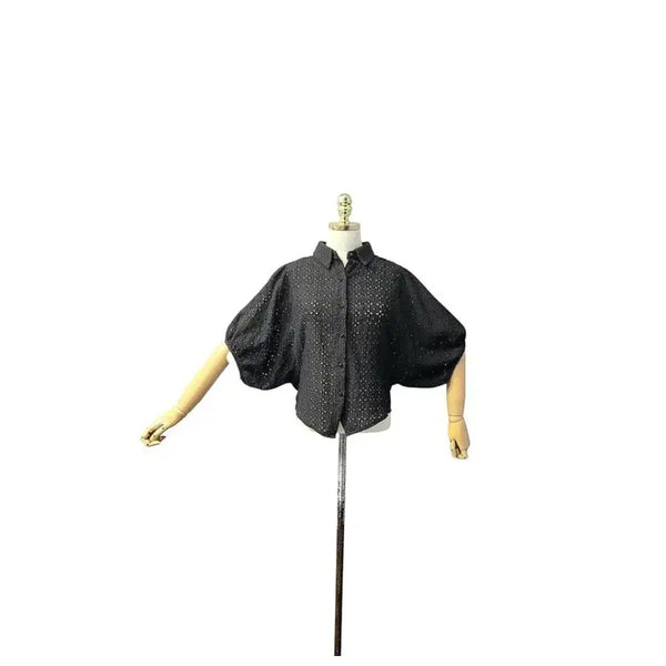 [BUNJANG] Black Lace Puff Sleeve Blouse Shirt / 블랙 레이스 퍼프 소매 셔츠블라우스