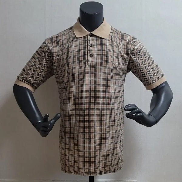 [BUNJANG] Burberry Check Short-Sleeve Polo Shirt Beige / 버버리 체크 반팔 카라티 베이지 100