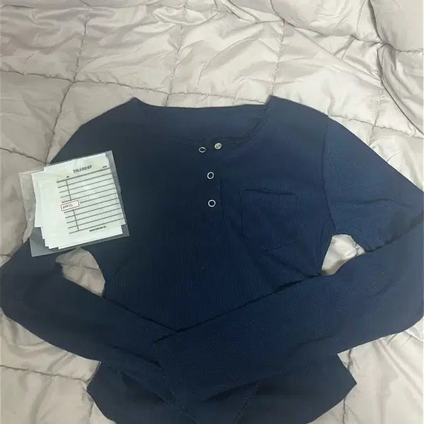 [BUNJANG] Navy Cropped Long Sleeve T-Shirt / 크롭 네이비 긴팔티 0.6