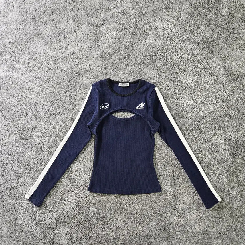 [BUNJANG] MAUSOLEUM Navy Long Sleeve T-Shirt with Cut-out Detail / MAUSOLEUM 긴팔 티셔츠