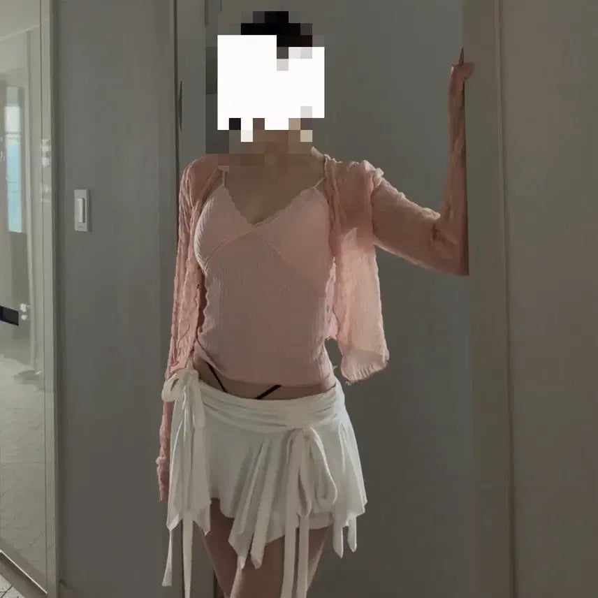 [BUNJANG] Avely Pink See-through Warmer Summer Cardigan (Finger Hole) / 에이블리 핑크 시스루 워머 여름가디건(핑거홀)