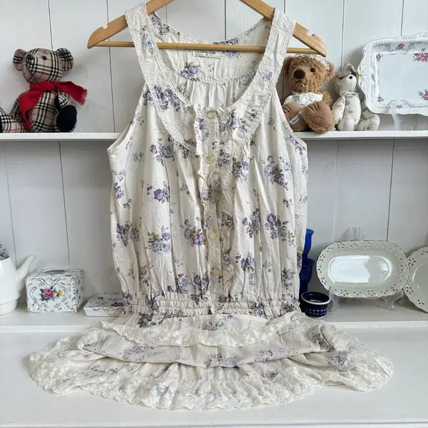 [BUNJANG] Lavender Flower Linen Cotton Dress / 라벤더 플라워 린넨 코튼 원피스