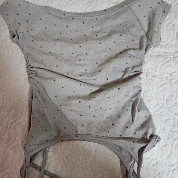 [BUNJANG] Slim Fit Grey Star Pattern Short-Sleeve T-Shirt / 슬림핏 그레이 별무늬 반팔티