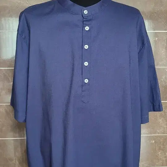 [BUNJANG] The Tall Man Navy Henry Neck Short Sleeve Shirt (XL-3XL) / (남성2xl~3xl사이즈)더 톨 맨 네이비 헨리넥 반팔 셔츠(얇아요)