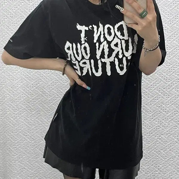 [BUNJANG] AJO BY AJO Vintage Street Punk Gothic Lettering Short Sleeve T-Shirt / 아조바이아조 빈티지 스트릿 펑크 고딕 레터링 반팔티 100 C13154