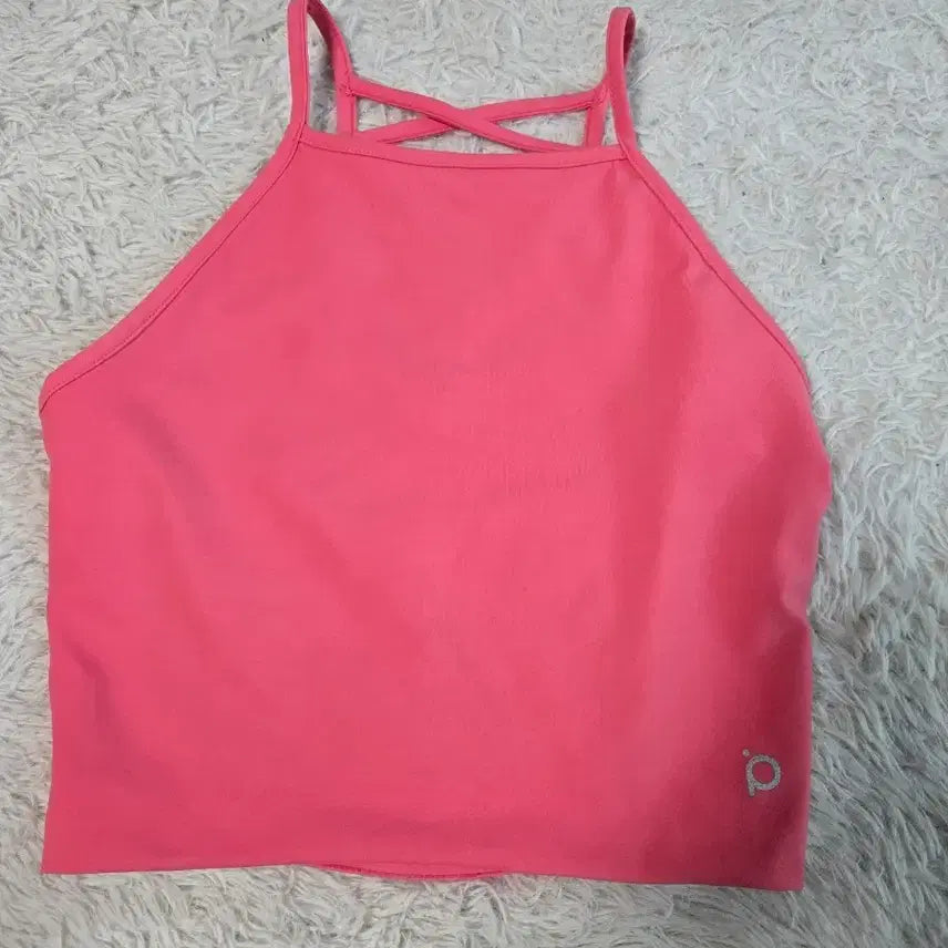 [BUNJANG] Pink Sleeveless Crop Top with X-Strap Detail / 핑크색 민소매 크롭탑
