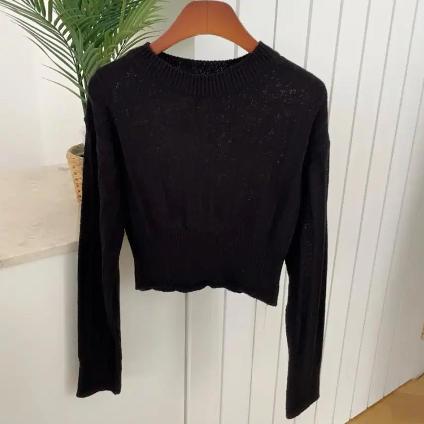 [BUNJANG] Knit Short Cropped Style Top Black / 새상품/봄 여름 니트 숏 크롭 스타일 #블랙