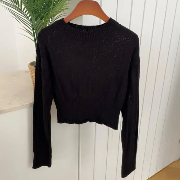 [BUNJANG] Knit Short Cropped Style Top Black / 새상품/봄 여름 니트 숏 크롭 스타일 #블랙