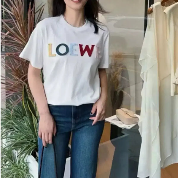 [BUNJANG] Loewe Cotton Round Short Sleeve T-Shirt White / 정품 로에베 면 라운드 반팔 티 여성 여유핏 L 흰색 사랑봉봉
