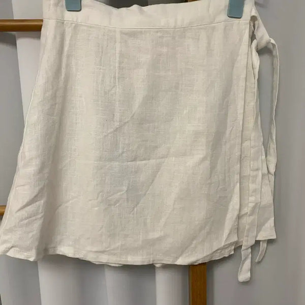 [BUNJANG] White Linen Wrap Mini Skirt / 화이트 린넨 랩 스커트