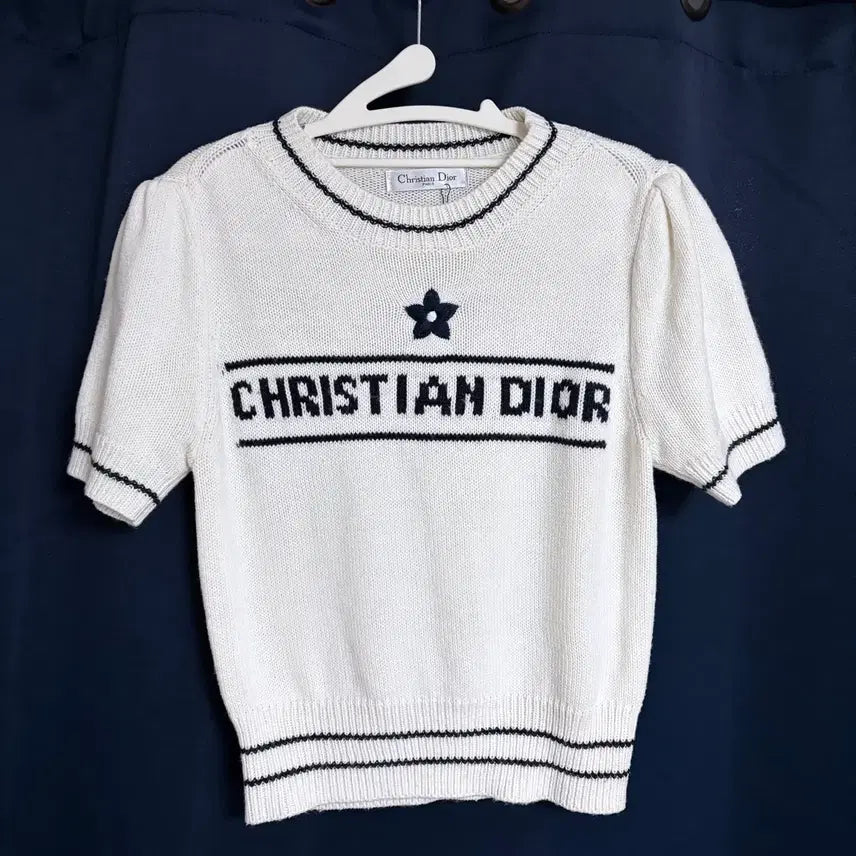 [BUNJANG] Christian Dior Short Sleeve Knit White Black Logo / 다올 반팔 니트