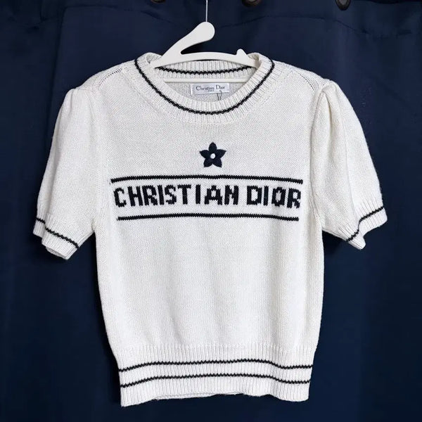 [BUNJANG] Christian Dior Short Sleeve Knit White Black Logo / 다올 반팔 니트