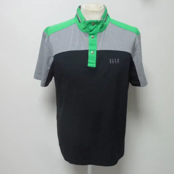 [BUNJANG] Men's Golf Polo Shirt - Half Zip, China Collar, Gray/Black, Size 100 (L) / 엘르/남성/등산복/골프/반팔/차이나 티셔츠/100사이즈/새제품