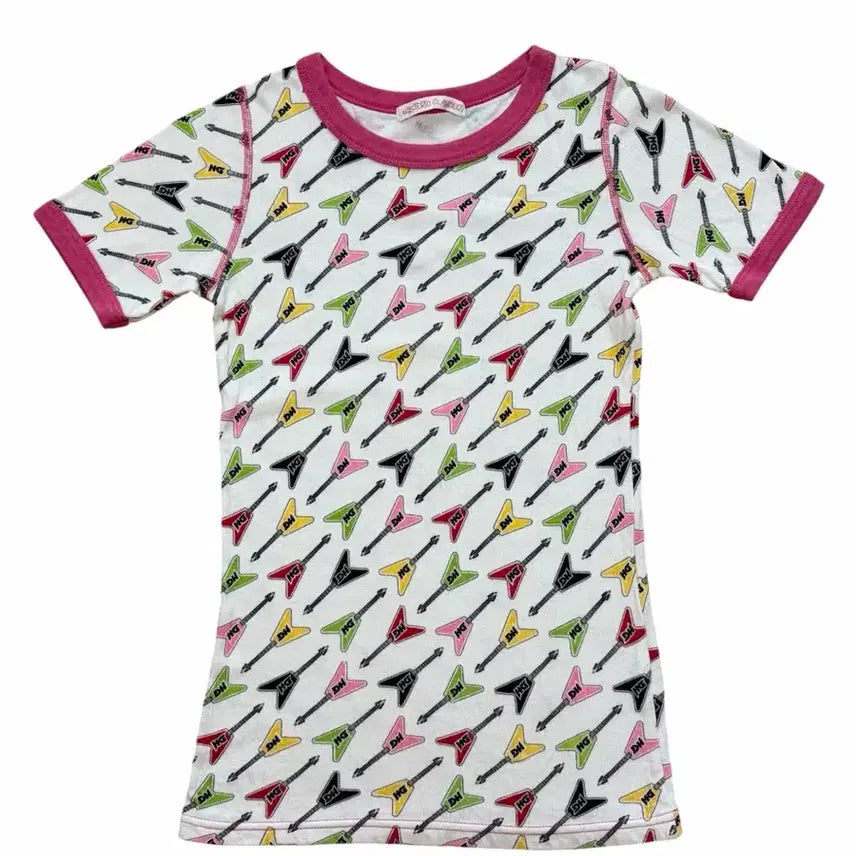 [BUNJANG] Hysteric Glamour Archive Colorful Guitar Pattern Ringer Short Sleeve T-Shirt / 히스테릭 글래머 아카이브 알록달록 기타 패턴 링거 반팔 티셔츠