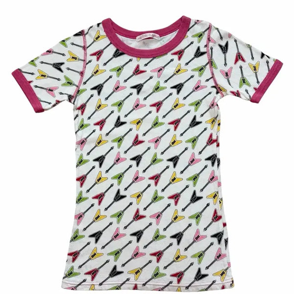 [BUNJANG] Hysteric Glamour Archive Colorful Guitar Pattern Ringer Short Sleeve T-Shirt / 히스테릭 글래머 아카이브 알록달록 기타 패턴 링거 반팔 티셔츠