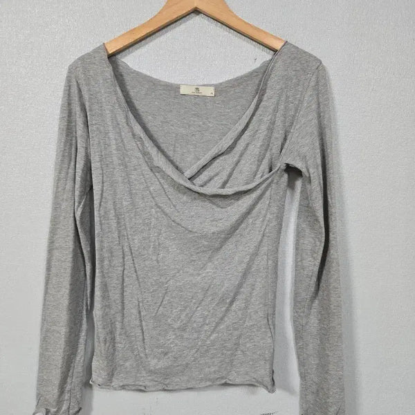[BUNJANG] Grey Wrap Style Long Sleeve T-Shirt / 그레이 랩스탈 레이온면 긴팔티 55~66