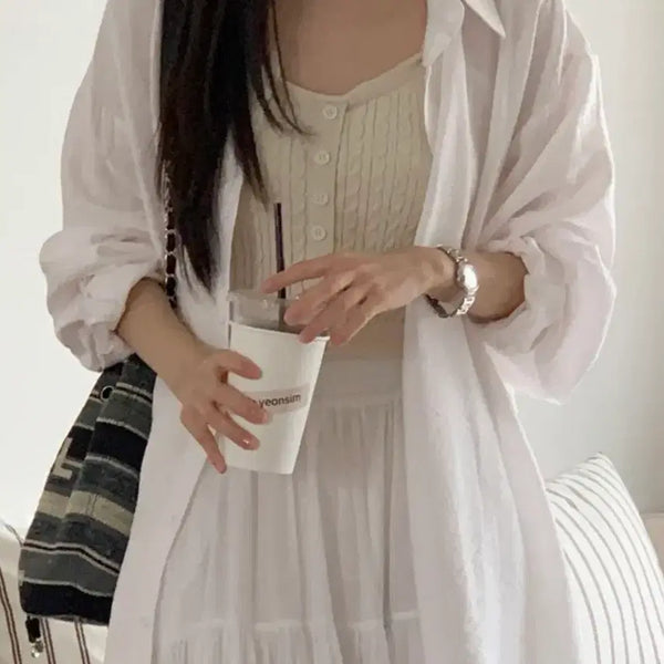 [BUNJANG] Ablhy Roll-up Daily Shirt White / 에이블리 롤업 데일리 셔츠 화이트 살안타템