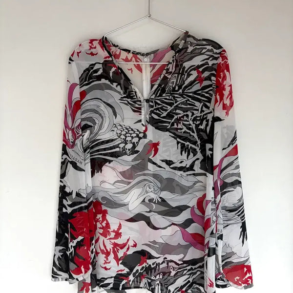 [BUNJANG] Hysteric Glamour Archive Oriental See-through Long Sleeve Chiffon Blouse / 히스테릭 글래머 아카이브 오리엔탈 시스루 롱 슬리브 쉬폰 블라우스