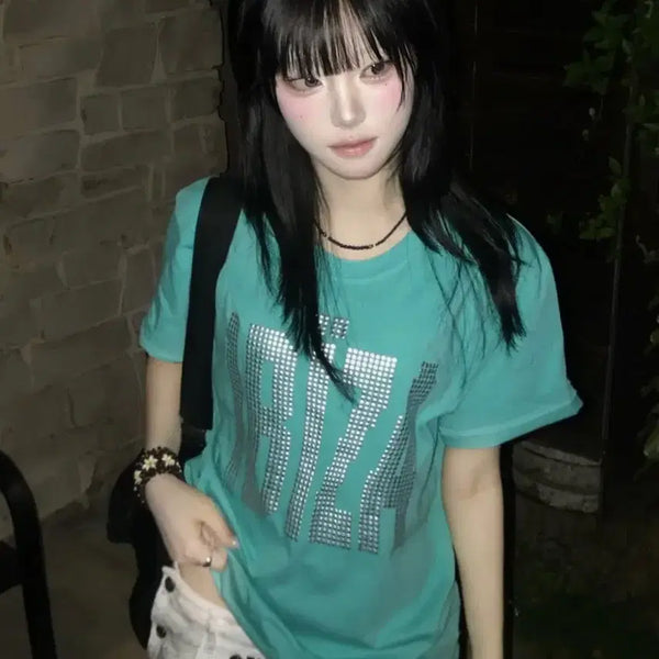 [BUNJANG] Fancy Club Ibiza Rhinestone Mint Top / 팬시클럽 이비자 라인스톤 민트
