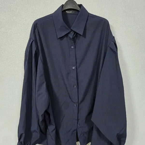 [BUNJANG] Heirlyn Navy Puff Sleeve Long Sleeve Shirt (Free Size) / 헤이린 네이비 퍼프소매 긴팔셔츠 프리