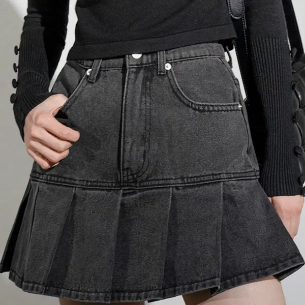 [BUNJANG] Urban Dress Pleated Denim Skirt - Grey / 어반드레스 pleats denim skirt