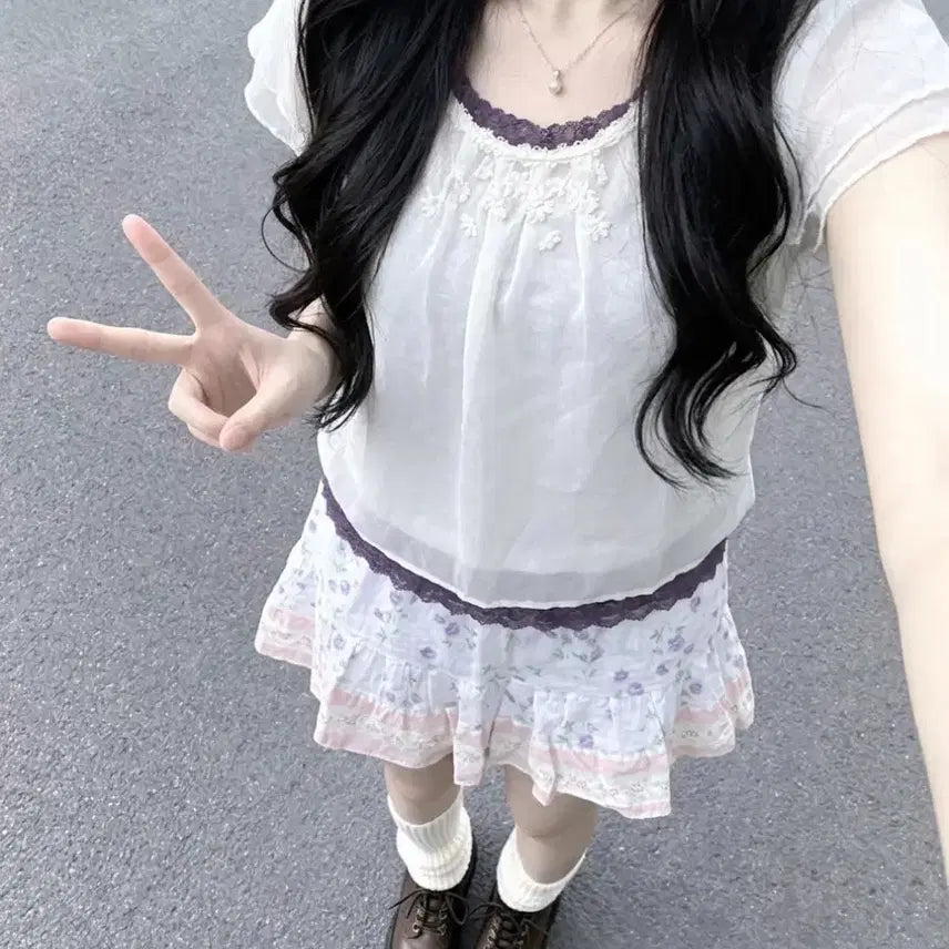 [BUNJANG] Swinging Seoul Coordinate Set - Self-Produced Skirt & Blouse / 스윙잉서울 코디 세트 스윙잉서울제작스커트 모리걸모리룩코코모리미코하우스와이즈걸
