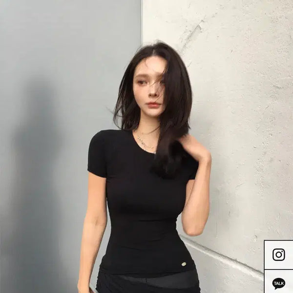 [BUNJANG] Ivolette Basic Label T1 Black T-Shirt / ivolette basic label T1 black 아이보렛 베이직 티 블랙 (사진O)