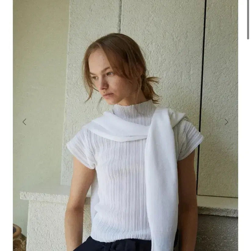 [BUNJANG] Le Septembre Pleated Mock Neck White / (새상품) 르셉템버 플리츠 모크넥
