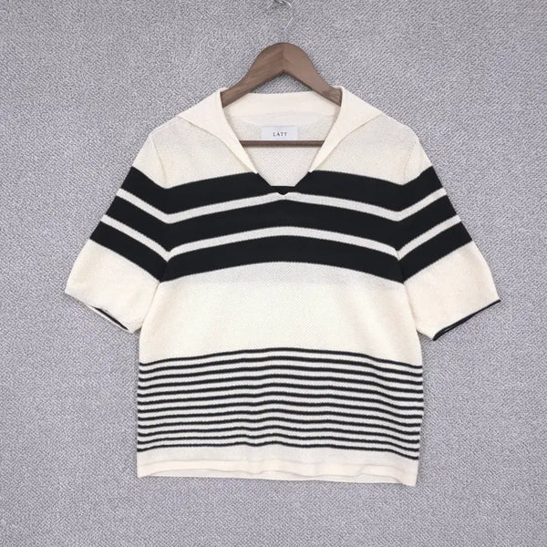 [BUNJANG] LATT (by Hansem) 23SS Women's Summer Cotton V-Neck Short Sleeve T-Shirt / [한섬] LATT(래트) 23SS 여성 썸머 코튼 V넥 카라 반팔 티셔츠 66-77