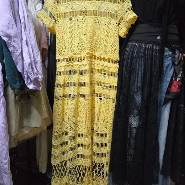[BUNJANG] Yellow Lace Long Dress / 노란색 원피스 레이스 원피스