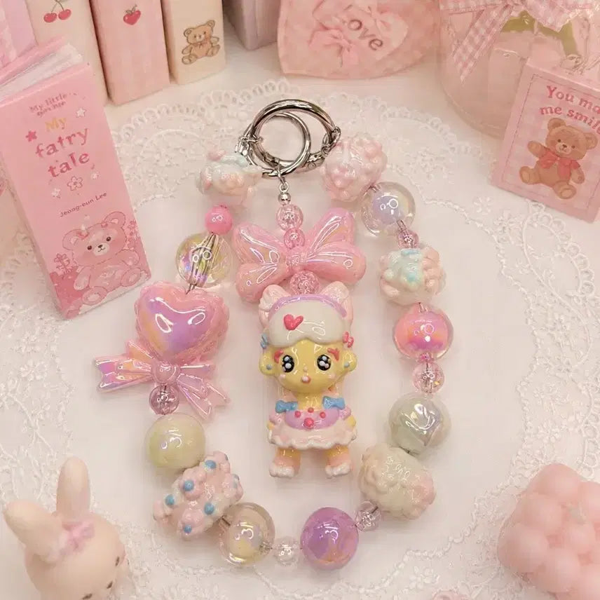 [BUNJANG] Handmade Beaded Charm Keychain / 키치 인형 키링 비즈 참