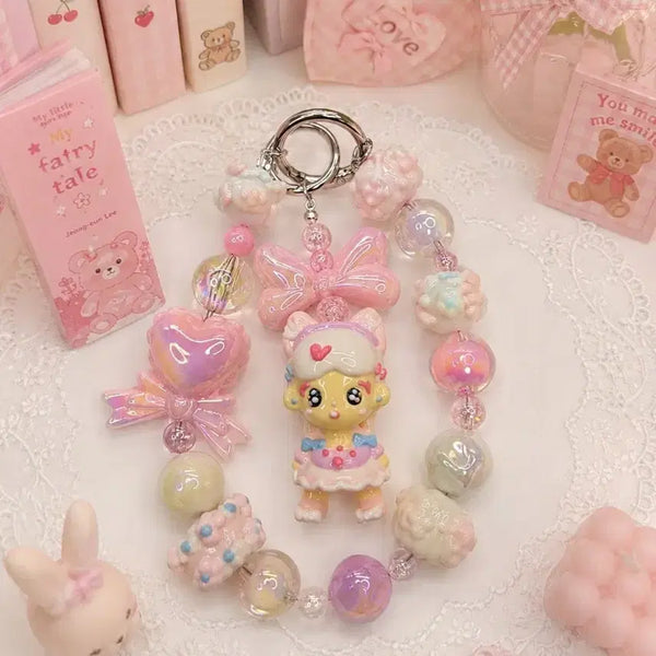 [BUNJANG] Handmade Beaded Charm Keychain / 키치 인형 키링 비즈 참