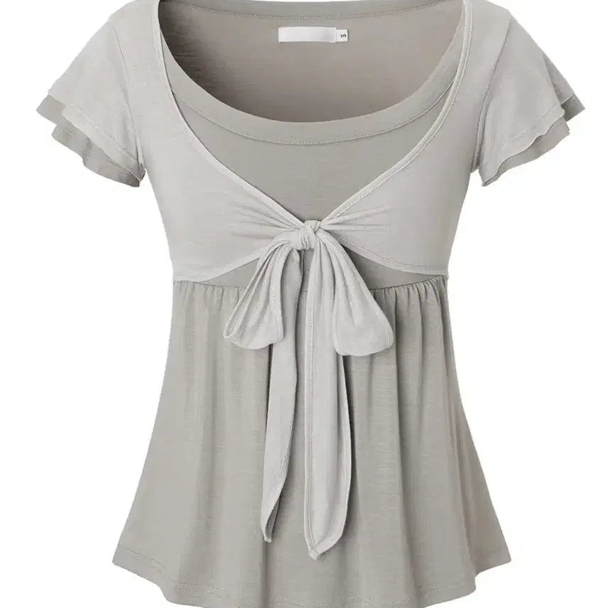 [BUNJANG] 3times Soft Ribbon Top Grey M / 쓰리타임즈 소프트 리본 탑 그레이 m