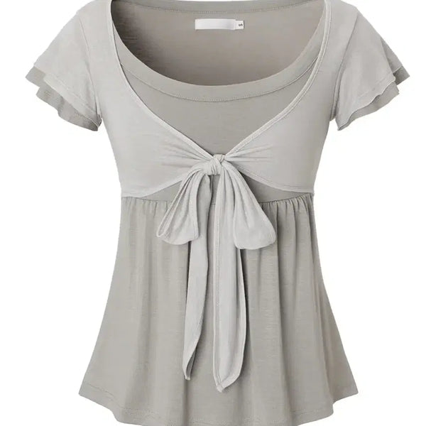 [BUNJANG] 3times Soft Ribbon Top Grey M / 쓰리타임즈 소프트 리본 탑 그레이 m