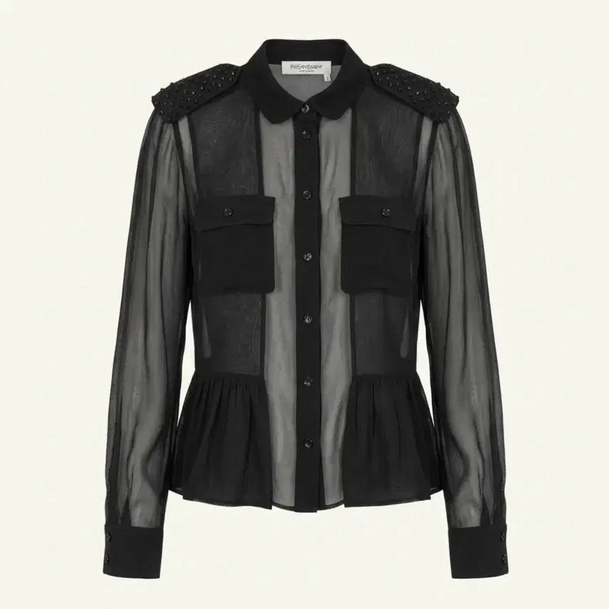 [BUNJANG] Saint Laurent Rive Gauche 100% Silk Beaded Blouse / 정품 입생로랑 리브고쉬 실크 100% 비즈 블라우스