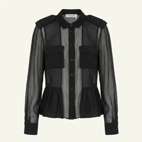 [BUNJANG] Saint Laurent Rive Gauche 100% Silk Beaded Blouse / 정품 입생로랑 리브고쉬 실크 100% 비즈 블라우스