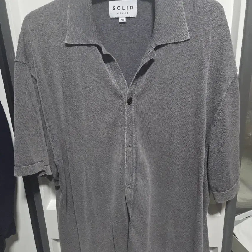 [BUNJANG] Sol'homme Collar Short Sleeve Knit Grey / 솔리옴므 카라 반팔 니트 그레이