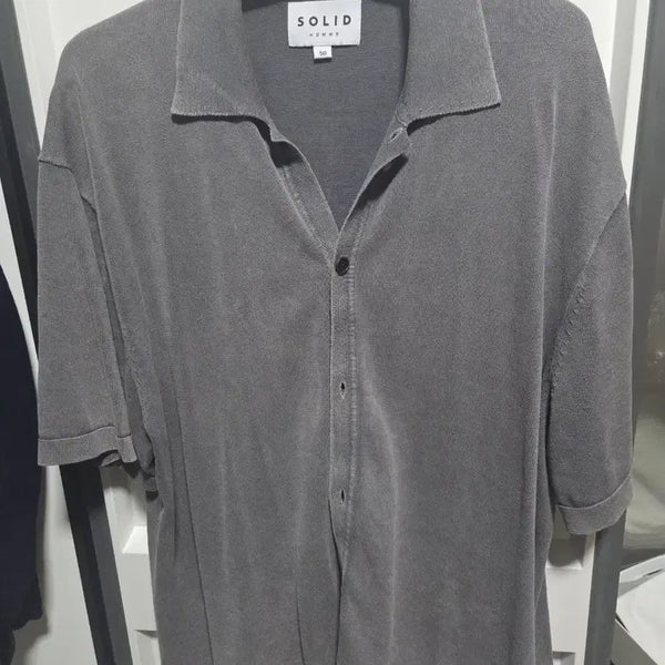 [BUNJANG] Sol'homme Collar Short Sleeve Knit Grey / 솔리옴므 카라 반팔 니트 그레이