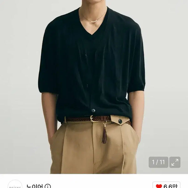 [BUNJANG] Noir Linen Layered Pullover Half Cardigan Black / 노이어 린넨 레이어드 풀오버 하프 가디건 [ 50 / 블랙 ]