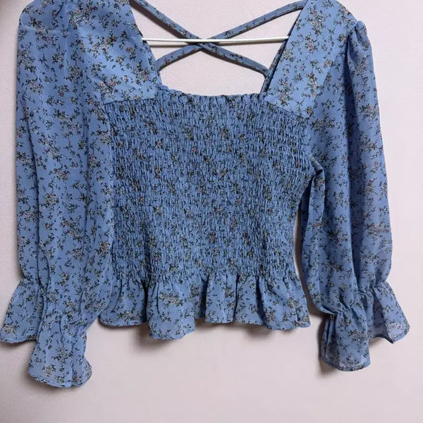 [BUNJANG] Floral Print Puff Sleeve Blouse / 여름 꽃무늬 플라워 블라우스 상의