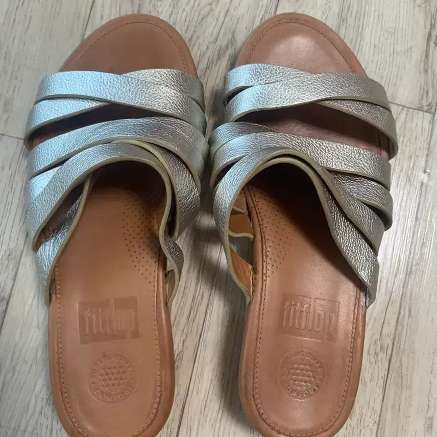 [BUNJANG] Fitflop Women's Leather Slipper Silver / 핏플랍 여성 가죽슬리퍼 은색실버