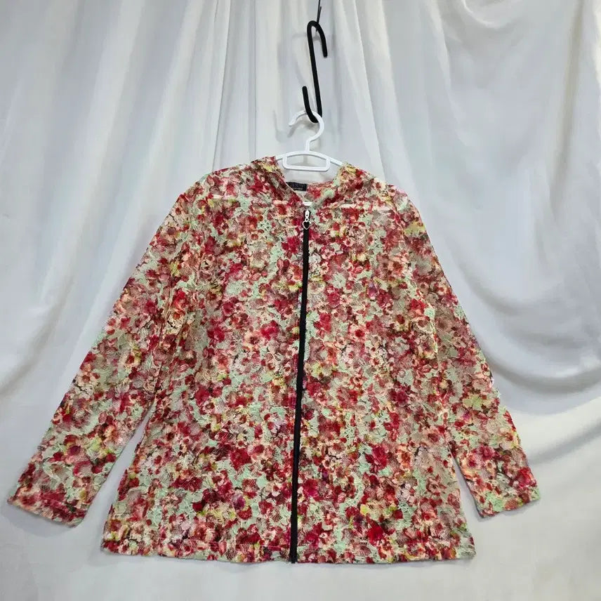 [BUNJANG] Kim Chang Suk Floral Pattern Mesh Hooded Zip-Up Jacket / 김창숙플로럴 패턴메쉬 후드 집업F