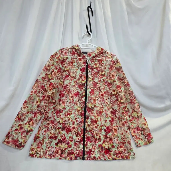 [BUNJANG] Kim Chang Suk Floral Pattern Mesh Hooded Zip-Up Jacket / 김창숙플로럴 패턴메쉬 후드 집업F