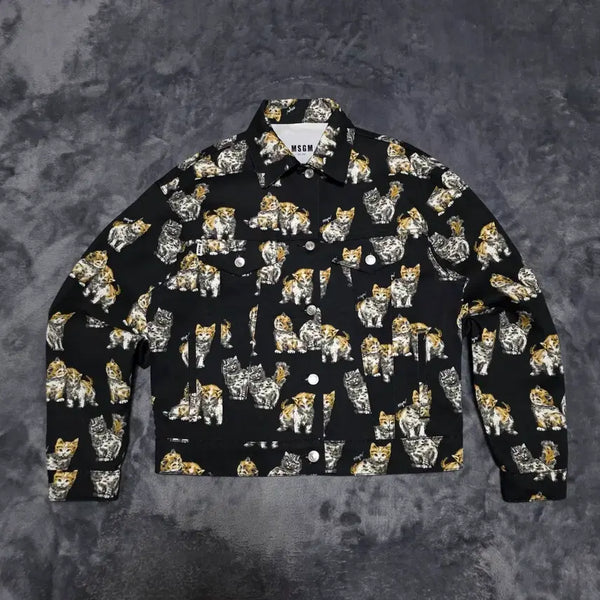 [BUNJANG] MSGM Women's Cat Print Denim Jacket / (38)여성 MSGM 캣 프린트 데님 자켓