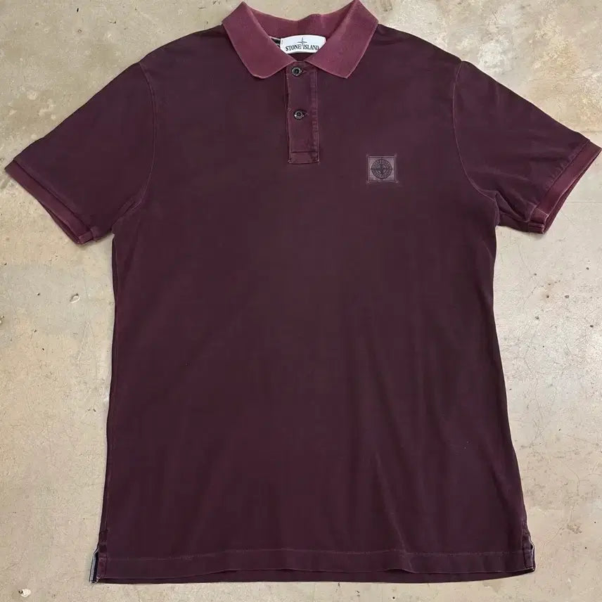 [BUNJANG] Stone Island Burgundy Collar Short Sleeve T-shirt L / 스톤아일랜드 버건디 카라 반팔티 L